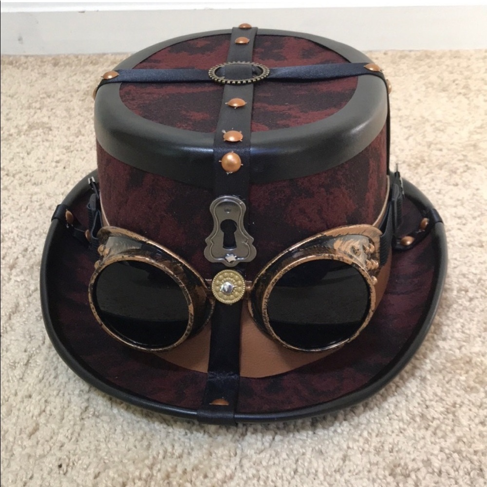 New! Steam punk unisex Halloween hat with glasses and center piece .